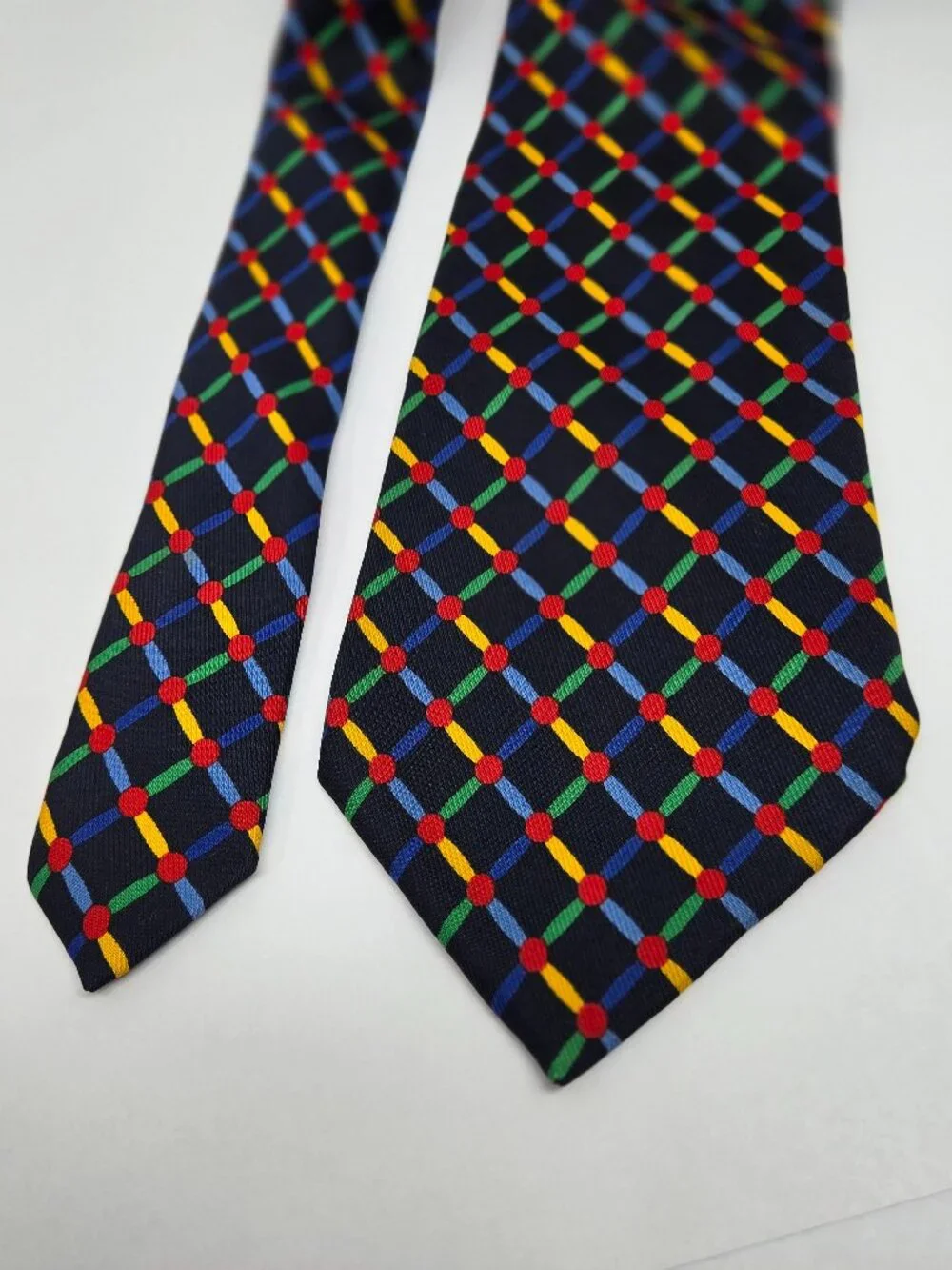 Bullock & Jones 100% Silk, Multicolor Geometric Mens Tie, Handmade in England
